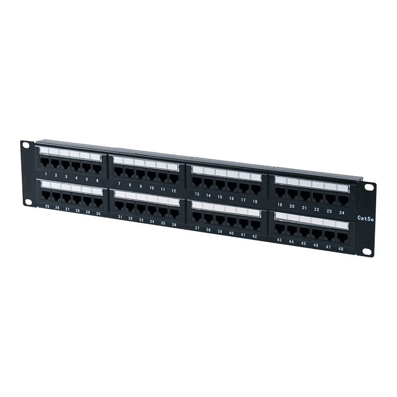 Patch Panel 48 پورت بدون محافظ Cat5e 19 اینچی 2U (IDC دو منظوره؛ با درج مقوای پلاستیکی) SP-3204D48-C5E